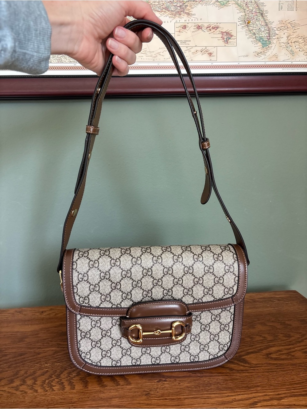 Gucci Beige GG Supreme Canvas Crossbody with Brown Leather Trim - Picture 6 of 12